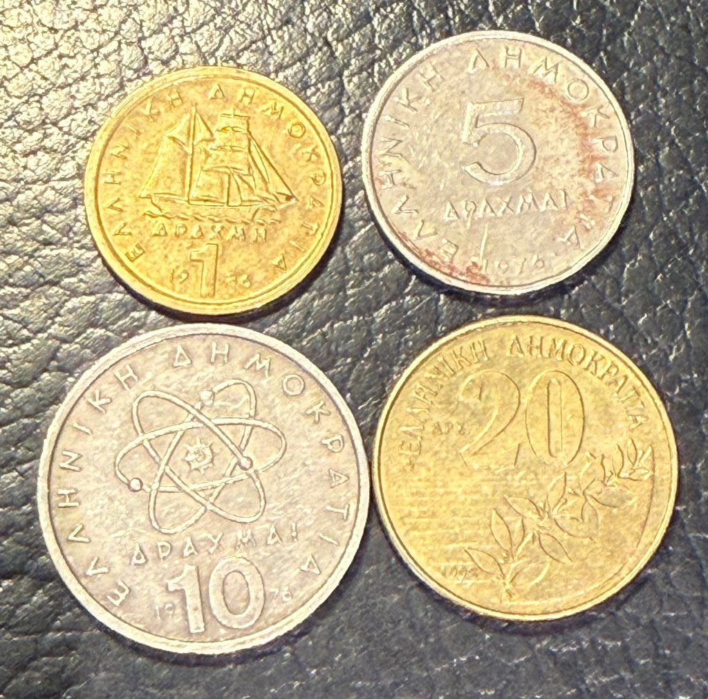 4 munten Griekenland jaren 1976 - 1998 dragmas, Ophalen of Verzenden, Overige landen