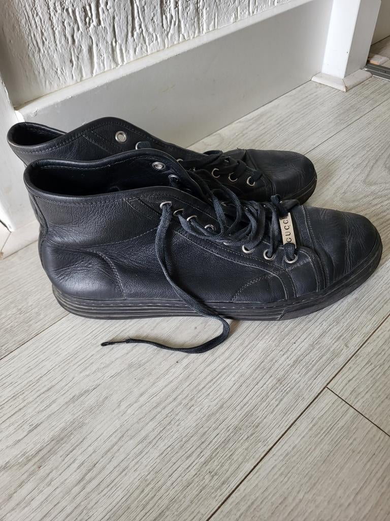 Gucci Zwarte Leren High-Top Sneakers 41, Kleding | Dames, Zwart, Ophalen of Verzenden, Gedragen, Gucci