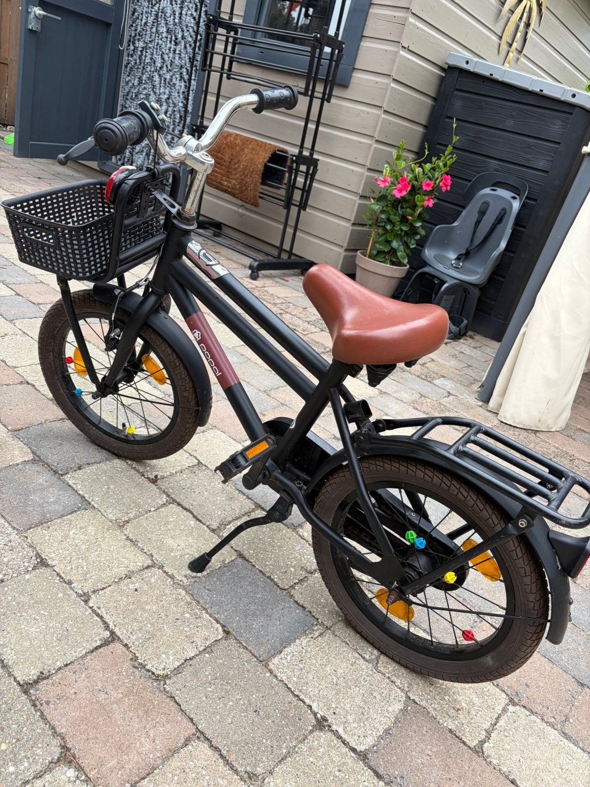 Popal Cooper Bamboo kinderfiets (zwart) 16inch. Top staat!, Ophalen, Terugtraprem, Zijwieltjes, 16 tot 20 inch