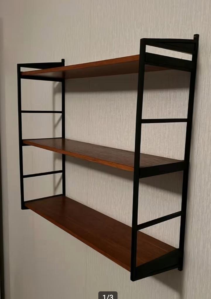 retro Vintage teak wandrek - rek met drie boekenplanken, Ophalen, Huis en Inrichting