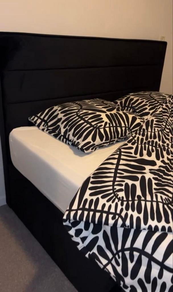 Boxspring 160x200cm met opbergruimte, Ophalen, Gebruikt, Zwart, Tweepersoons