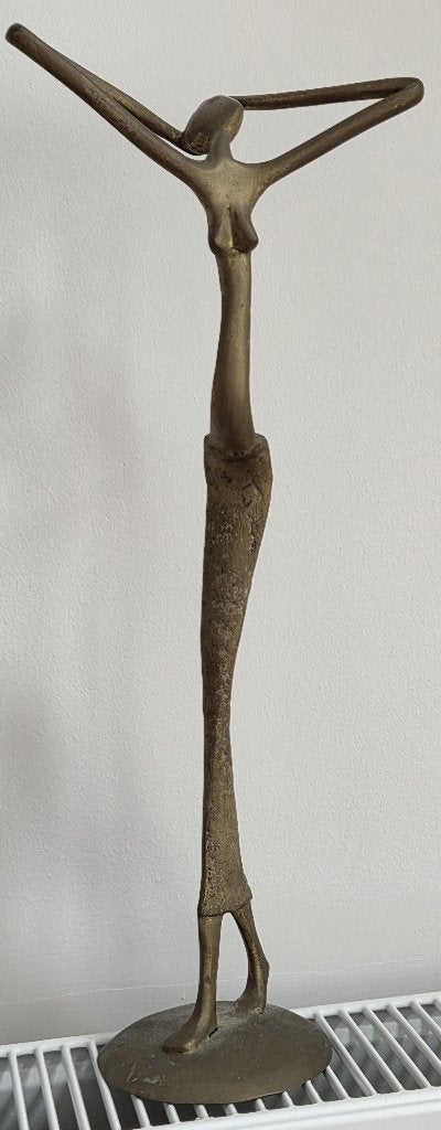 Vintage Afrikaans beeldje, gestileerde vrouw, Ophalen of Verzenden, Brons, 20 - 50 cm, Beeld
