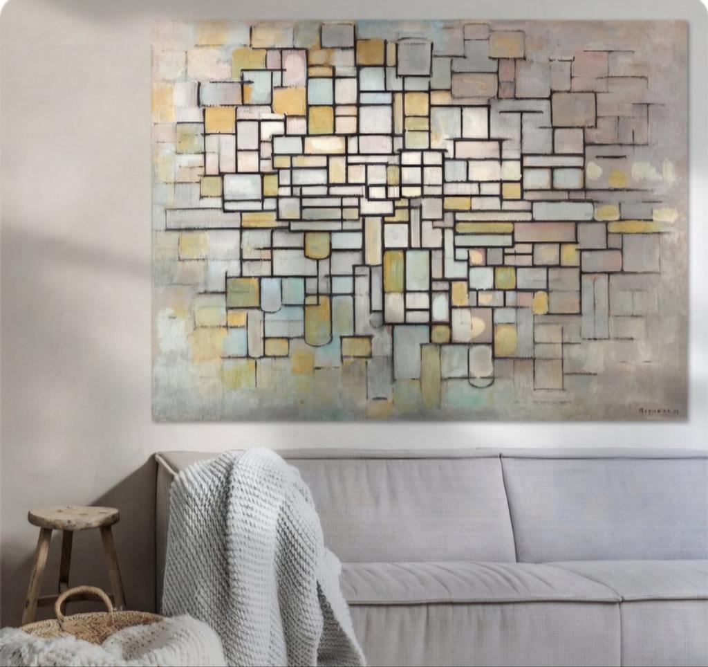Mondriaan nr. 11 - 160x120 cm met naturel baklijst, Ophalen