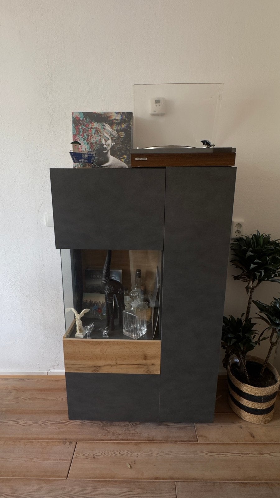 Vitrinekast | Grijs - Eiken, Ophalen, Overige materialen, Met deur(en), 50 tot 100 cm