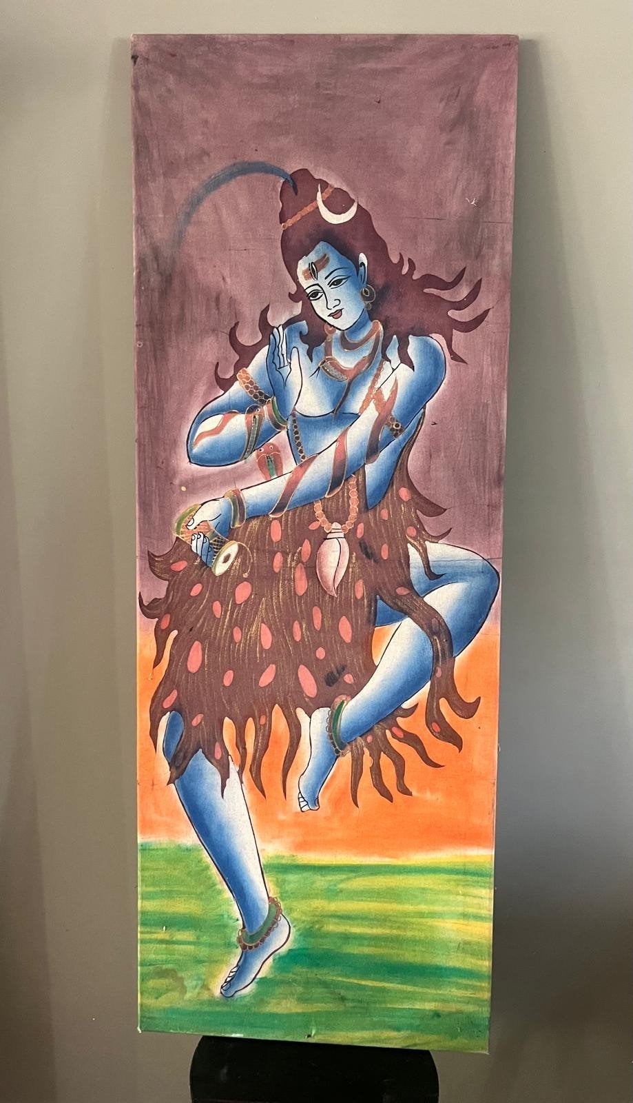 Groot handgeschilderd Indiaas schilderij van Shiva  51  140, Ophalen of Verzenden