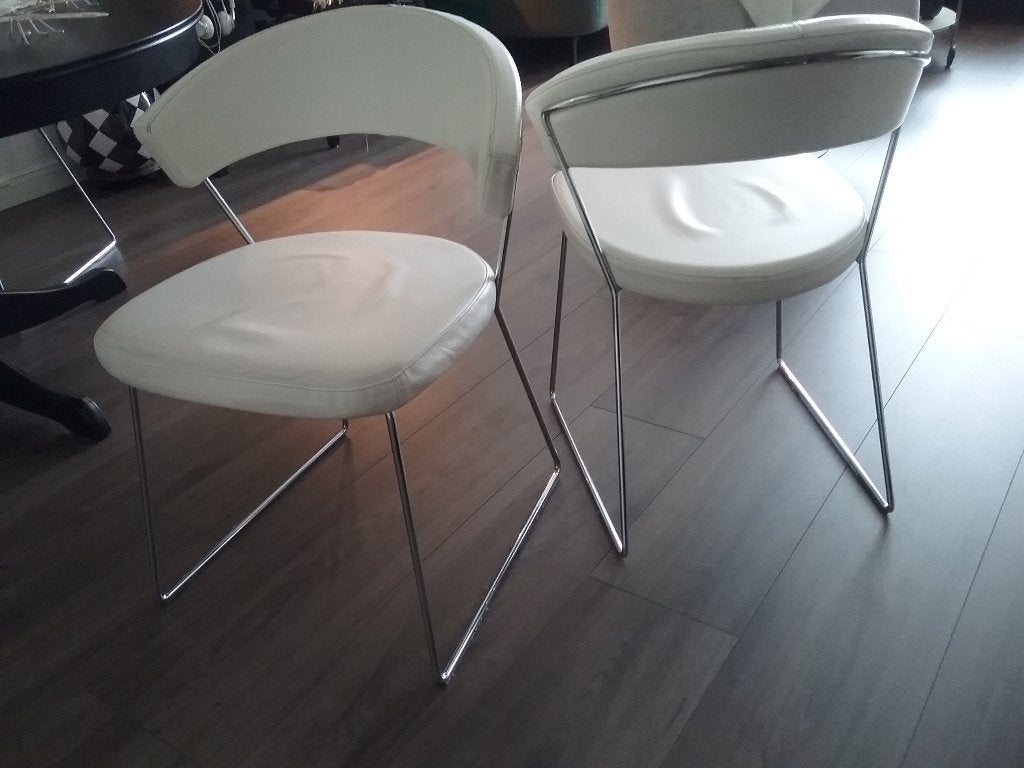 4 Witte leren eetkamerstoelen - Calligaris, Huis en Inrichting, Stoelen, Ophalen, Gebruikt, Wit, Vier
