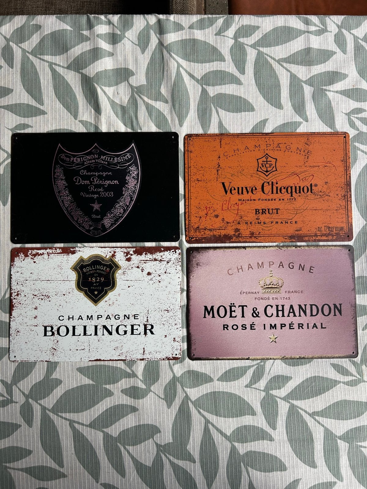 Metalen borden Champagne Dom Perignon Veuve Clicquot, Vintage, Gebruikt, Meerkleurig, Ophalen of Verzenden