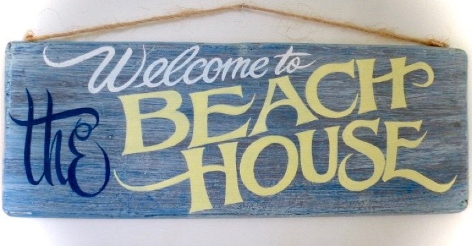 Houten bord / Beach House / strand / vintage / Ibiza /zee, 24 cm, Hout, Ophalen of Verzenden, 65 cm