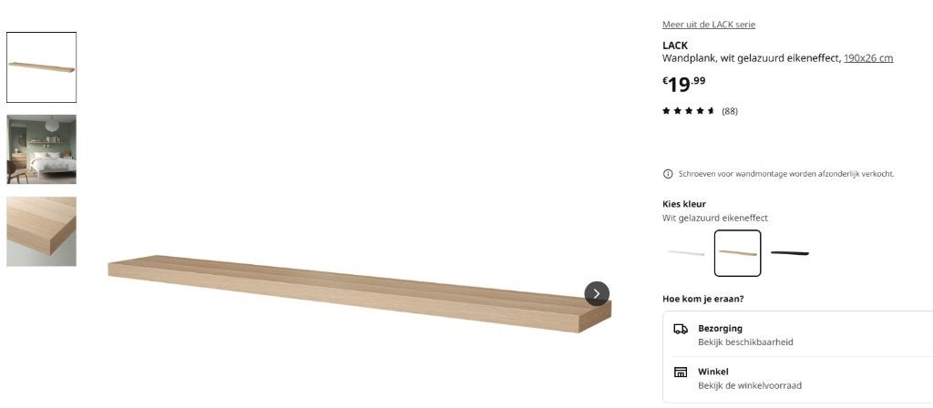 IKEA LACK Wandplank, wit gelazuurd eikeneffect, 190x26 cm, Ophalen, Gebruikt