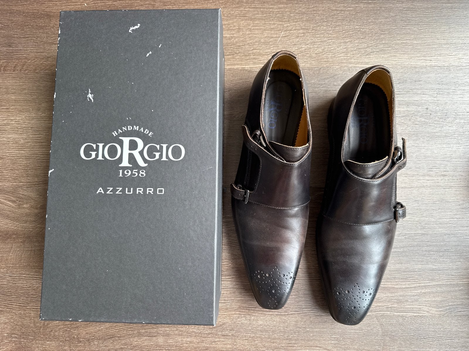 Nieuw: Giorgio 1958 - Handgemaakte Italiaanse schoenen Mt 48, Kleding | Heren, Schoenen, Bruin, Nieuw, Ophalen of Verzenden, Gespschoenen