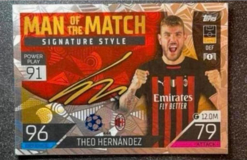 Topps MA 22/23 MotM SIGNATURE STYLE THEO HERNÁNDEZ AC MILAN, Verzenden, Zo goed als nieuw, Plaatje
