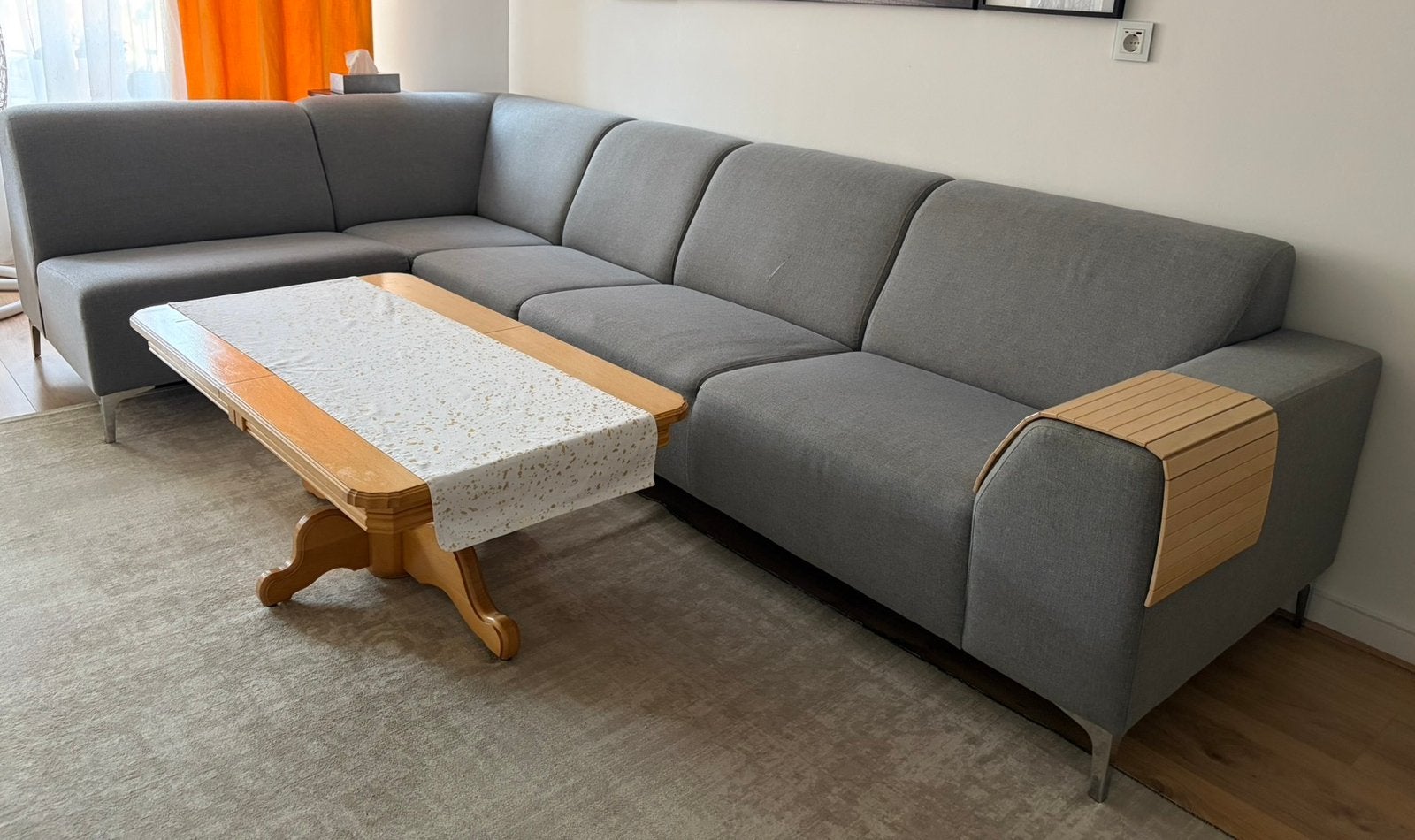 Pronto Wonen Hoekbank met hocker Grijs, Ophalen, Gebruikt, Stof, Hoekbank