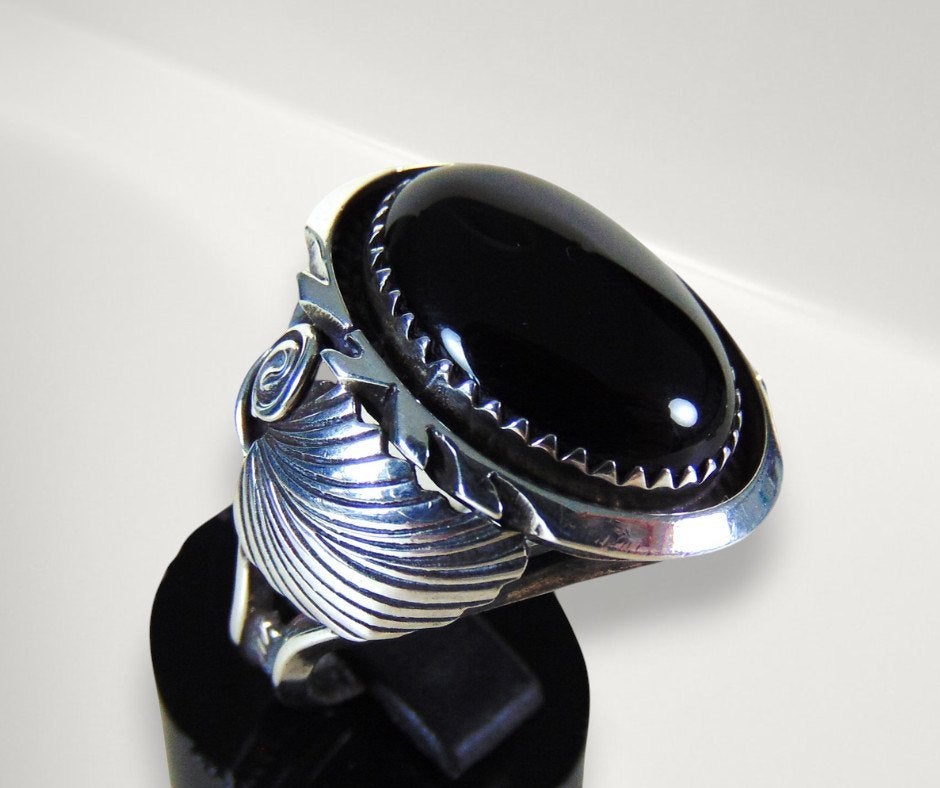 Prachtig grote NAVAJO zilveren ovale ONYX ring M21!, 20 of groter, Verzenden, Heer, Zo goed als nieuw