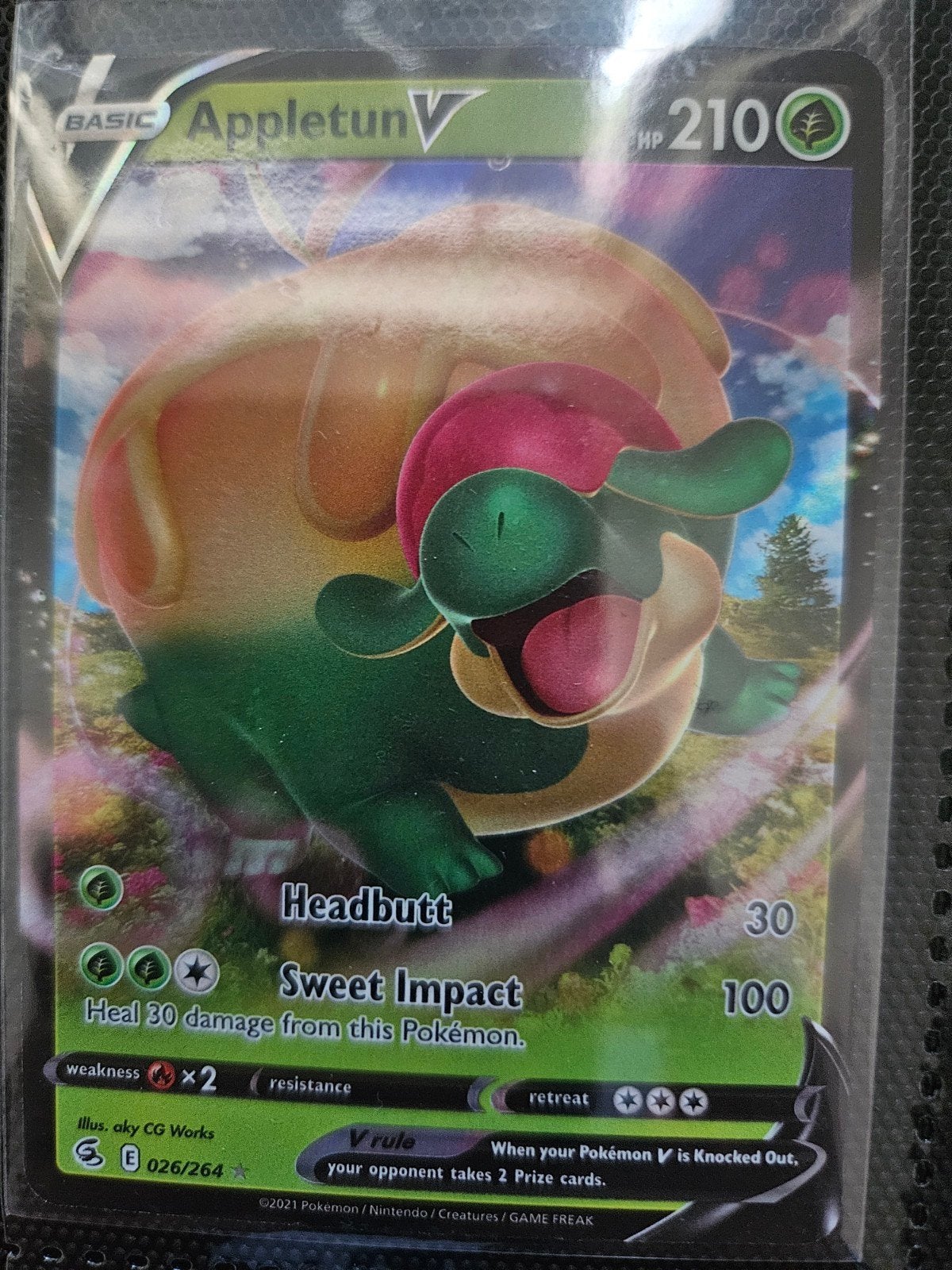 Pokemon Appletun V 026/264 Fusion Strike, Ophalen of Verzenden, Zo goed als nieuw, Losse kaart, Foil