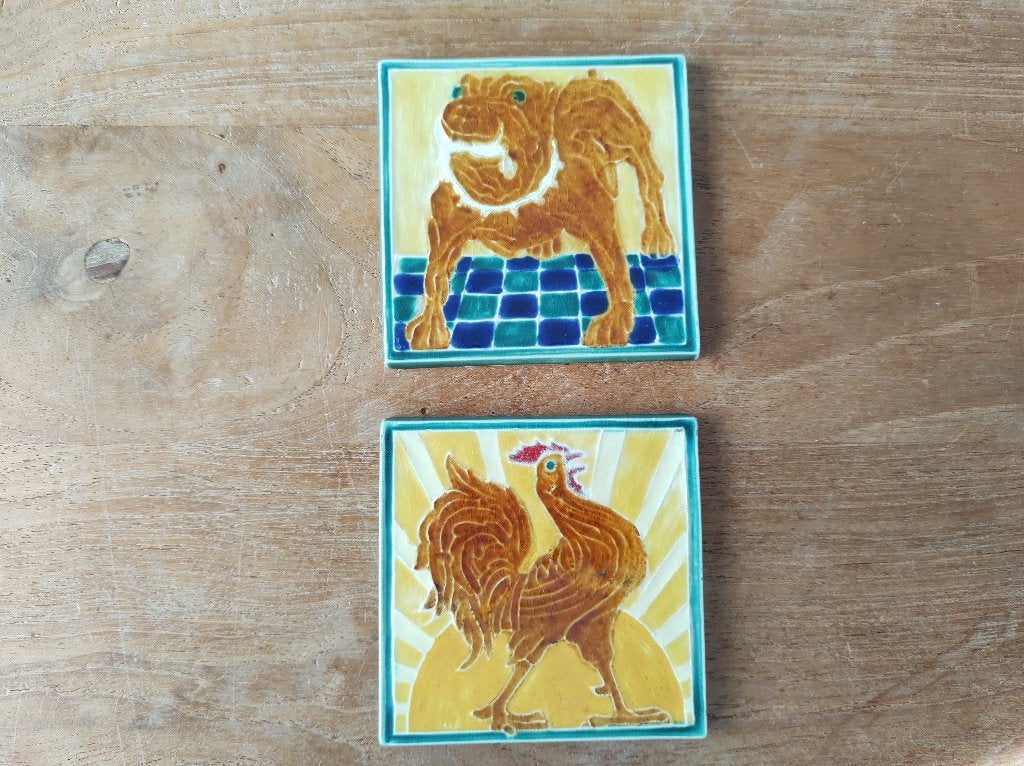 cloisonné tegeltjes de buldog en de haan transformatorhuisje, Antiek en Kunst, Ophalen of Verzenden