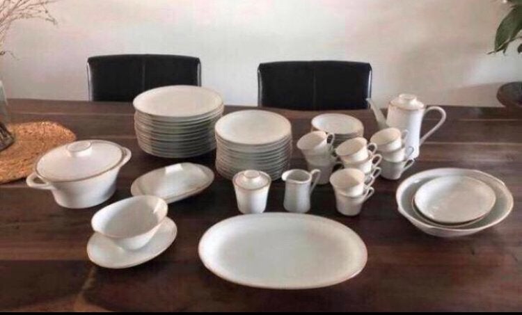 💝 Vintage MITTERTEICH 56-delig servies wit grijs goud, Overige merken, Vintage, Ophalen of Verzenden, Zo goed als nieuw