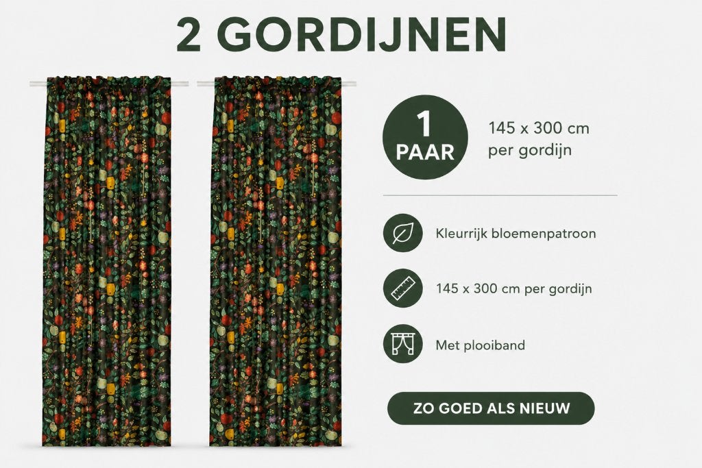 Ikea Gordijnen, bloemenpatroon, Ophalen, Zo goed als nieuw, Groen
