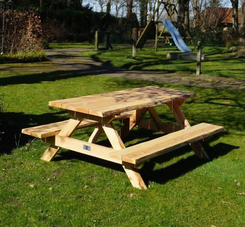 Handgemaakte Picknicktafel Douglas – €415 – Ook op Maat, Ophalen of Verzenden, Nieuw, Rechthoekig, Hout