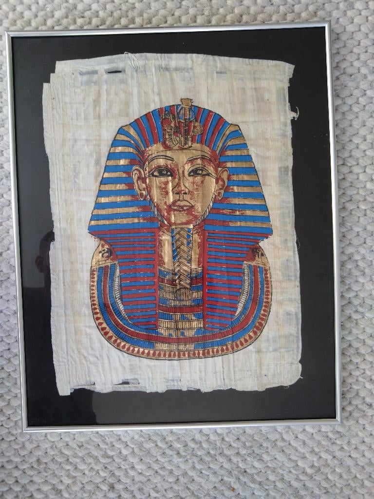 Toetanchamon op papyrus, Ophalen, 40 cm, Schilderij, Meerkleurig