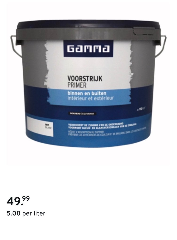 2 emmers 10 liter Gamma primer voorstrijk, Ophalen, Wit, Nieuw, Verf