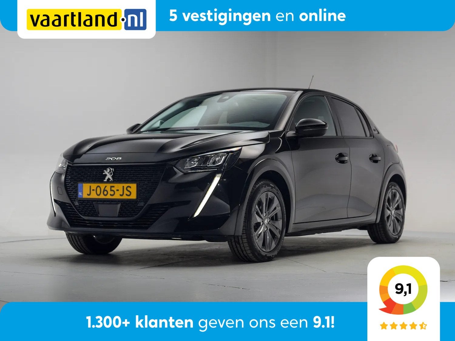 Peugeot e-208 Allure 50 kWh [ Navi Apple/Android Panoramadak, Auto's, Gebruikt, Parkeersensor, Zwart, 1430 kg