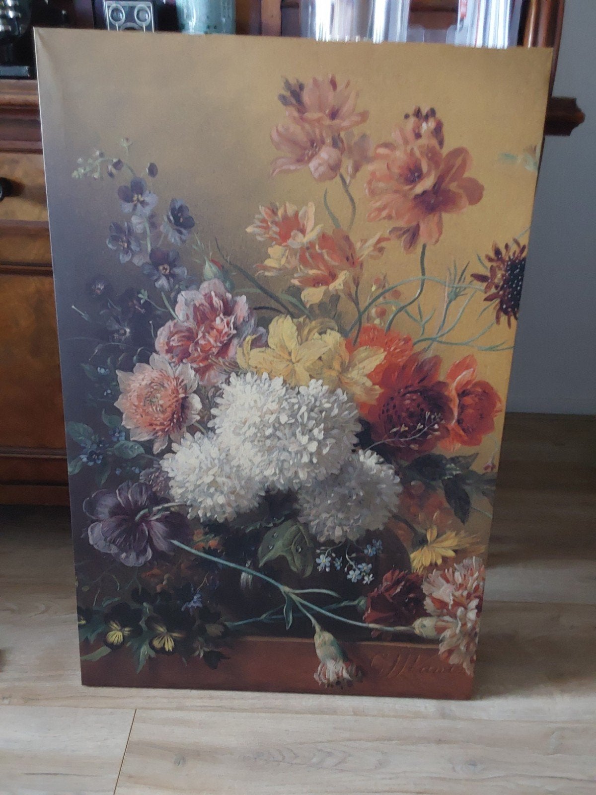 Prachtig bloemstilleven op doek, Ophalen