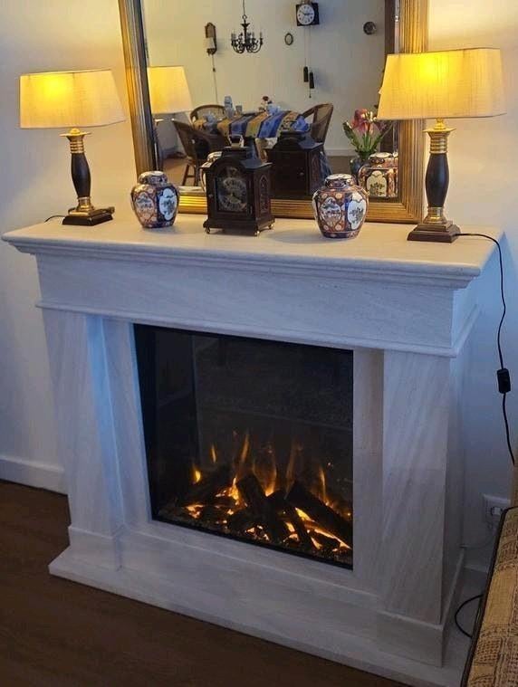 Natuursteen schouw + haard British Fires New Forest 650, Ophalen, Zo goed als nieuw, Elektrische haard