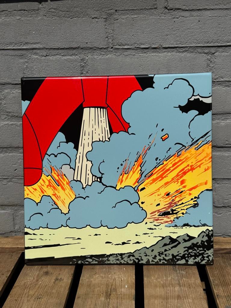 Pop-art schilderij met raketlancering Kuifje, Ophalen