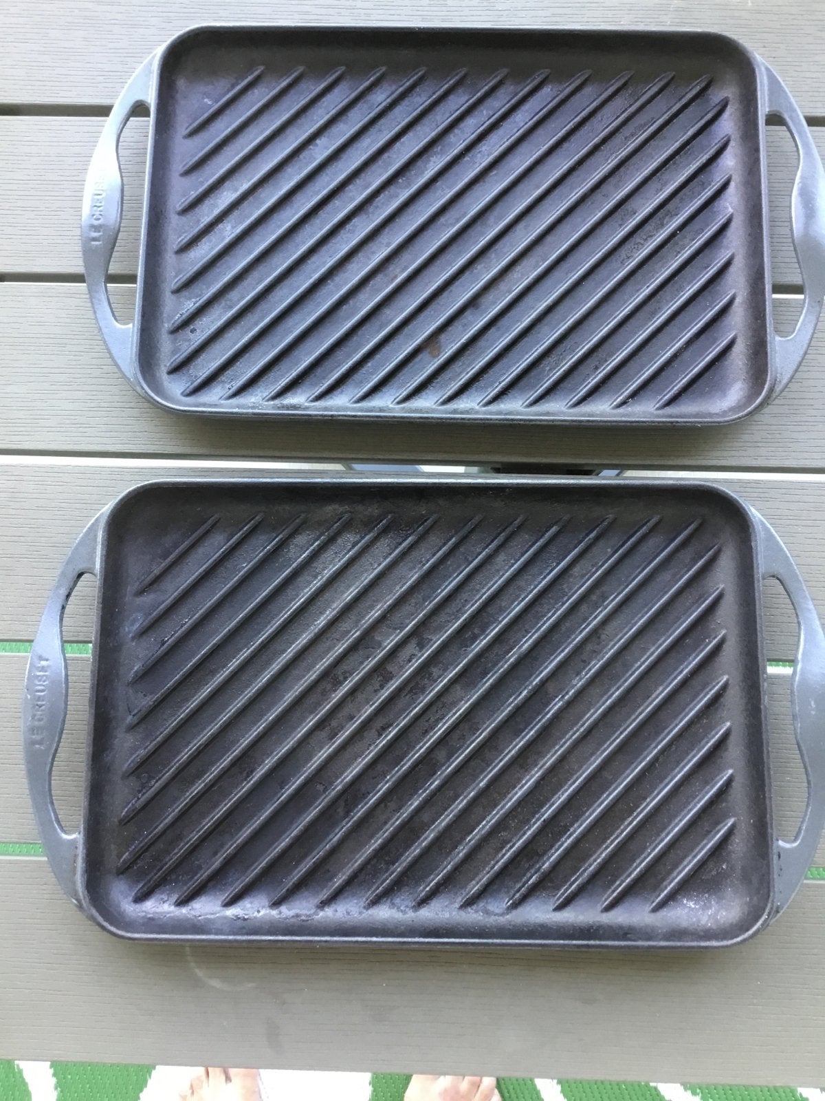 Le Creuset gietijzeren grillplaat - gebruikt.per stuk €25, Huis en Inrichting, Metaal, Grijs, Le Creuset, Ophalen