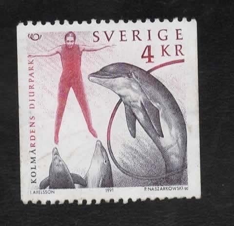 Fauna - Dieren - Dolfijn - Zweden - 4 Kr. - gebr, Postzegels en Munten, Verzenden, Gestempeld, Dier of Natuur