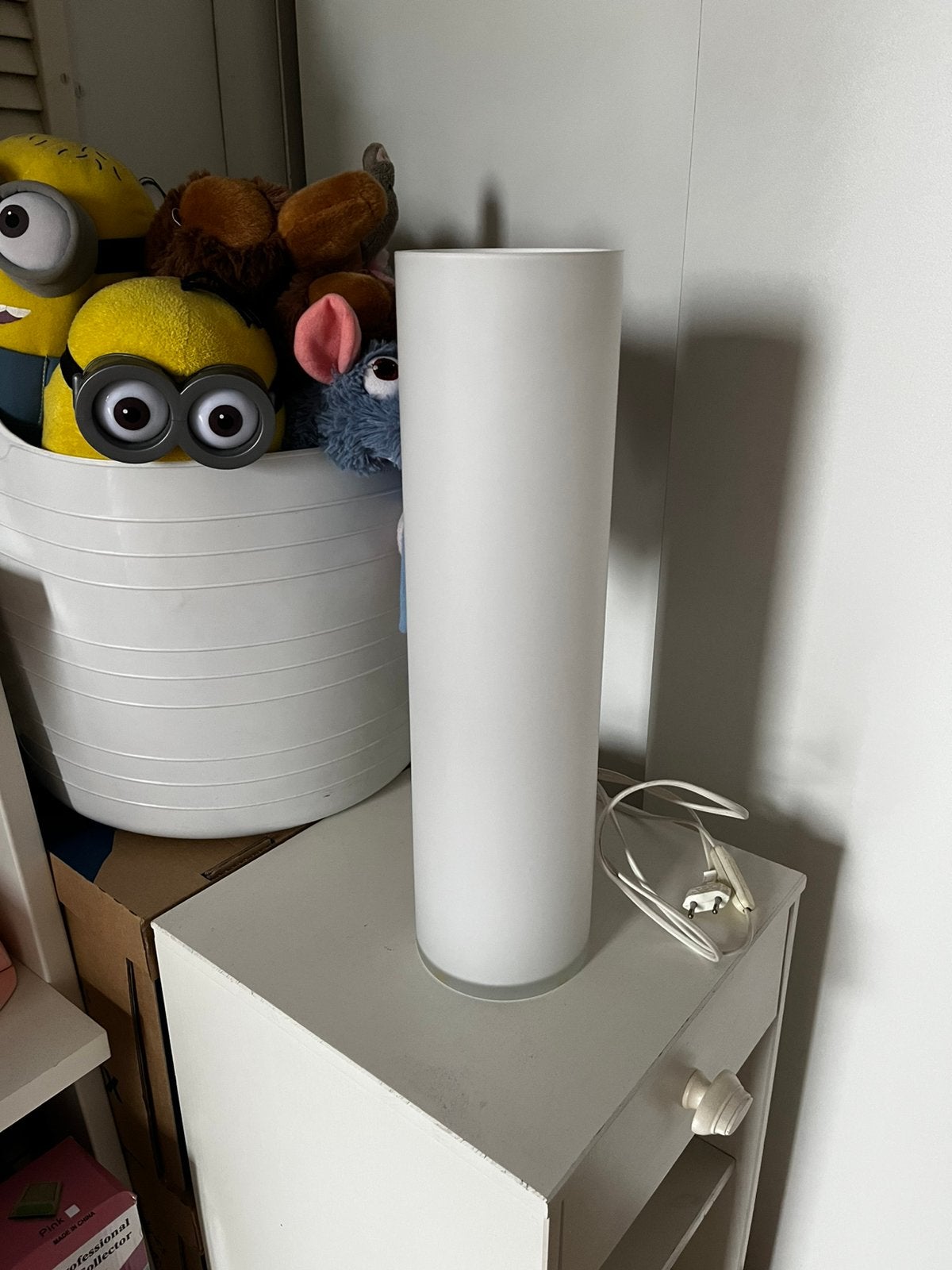Witte glazen lamp wit 50 cm hoog, 50 cm, Met schakelaar, Wit, E27 (groot)