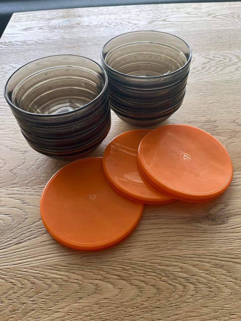 8 Arcoroc France rookglas schaaltjes en 3 deksels, Ophalen, Gebruikt, Overige stijlen, Glas
