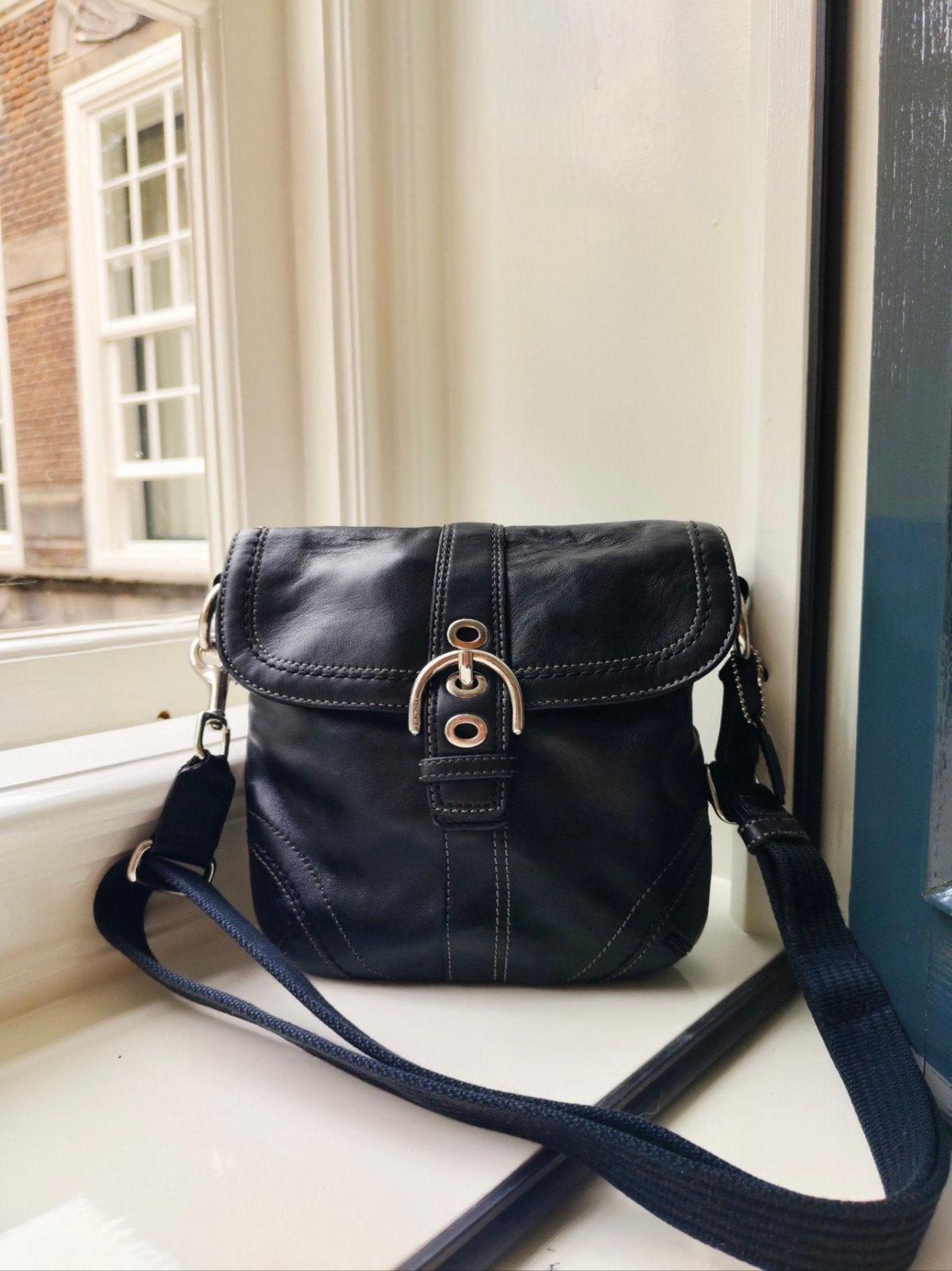 Vintage Coach Soho Buckle Crossbody Tas Zwart Leer, Sieraden, Tassen en Uiterlijk, Ophalen of Verzenden, Zo goed als nieuw, Zwart