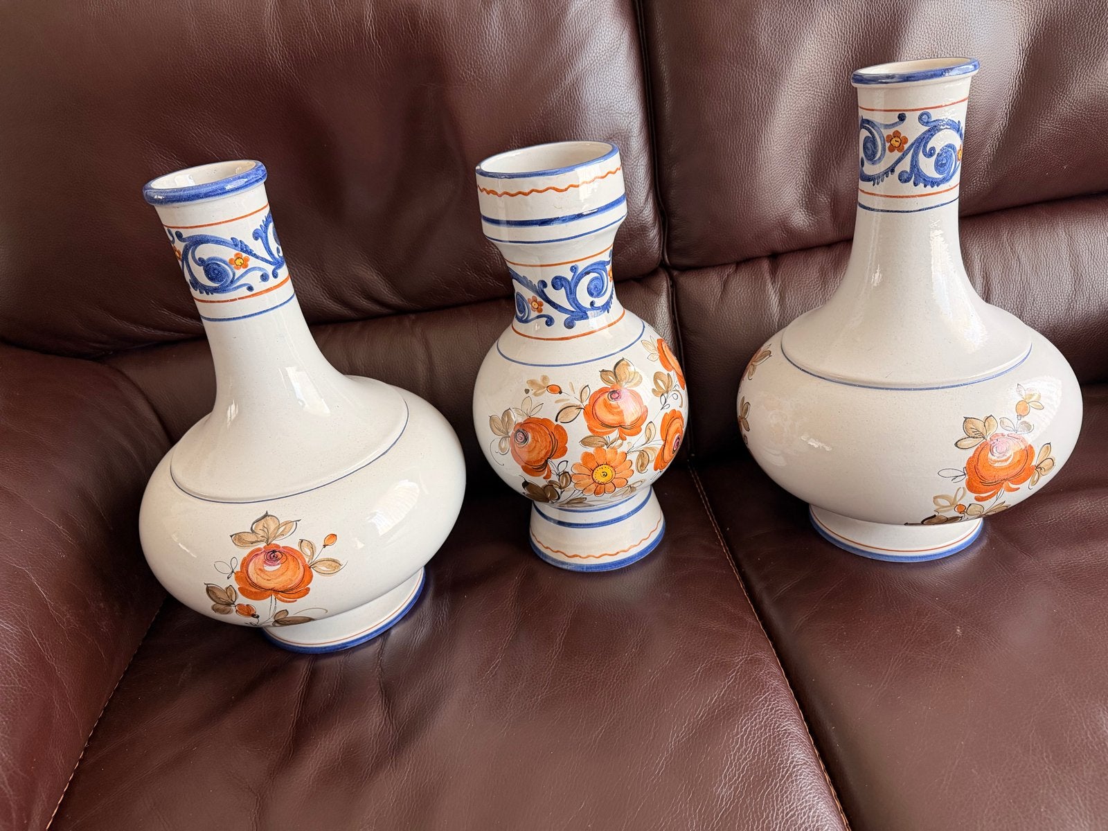 Set van 3 handgeschilderde Italiaanse vazen, Antiek en Kunst, Ophalen