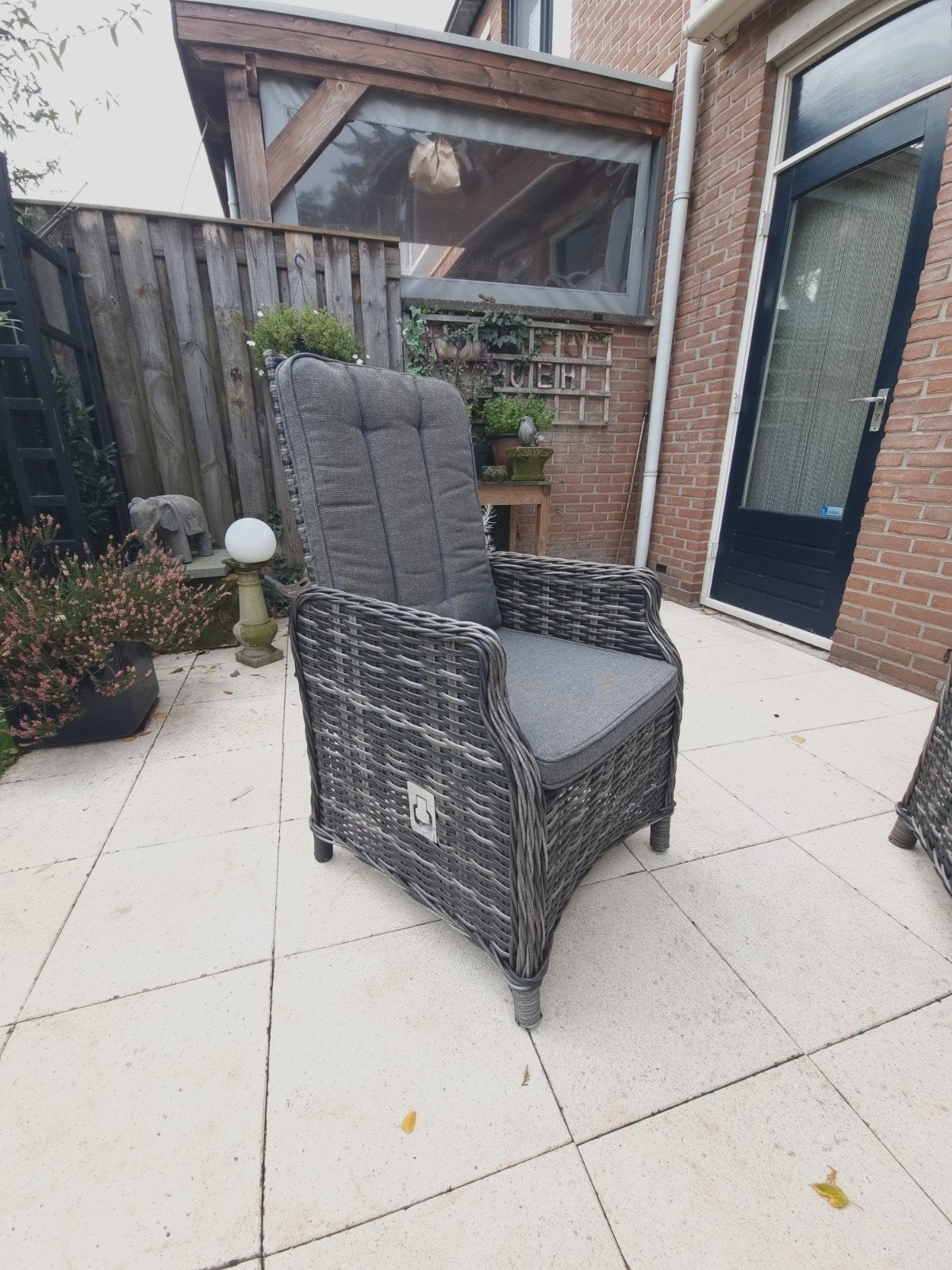 Wicker tuinset met ronde tafel en 4 stoelen, Tuin en Terras, Ophalen, 4 zitplaatsen, Gebruikt, Wicker