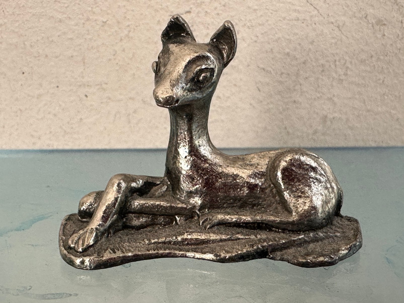 Oud verzilverd miniatuur beeldje Ree, Ophalen of Verzenden, Gebruikt