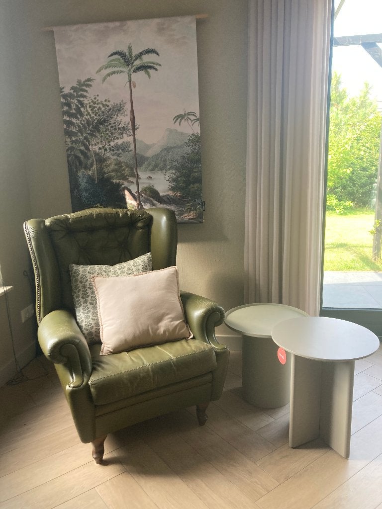 Vintage groene fauteuil (Chesterfield), Ophalen, Gebruikt, Chesterfield, 75 tot 100 cm