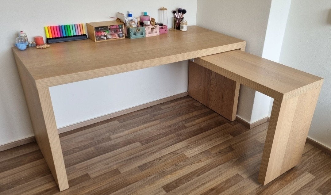 IKEA Malm bureau met uitschuifbaar blad, Ophalen, Opbergruimte, Hout, Bruin
