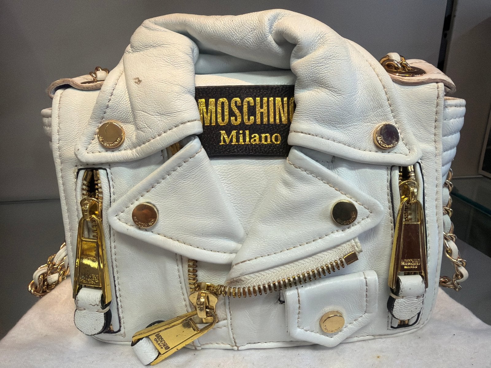 Moschino Milano Witte Biker Tas - Gebruikt, Moschino, Gebruikt, Wit, Ophalen of Verzenden