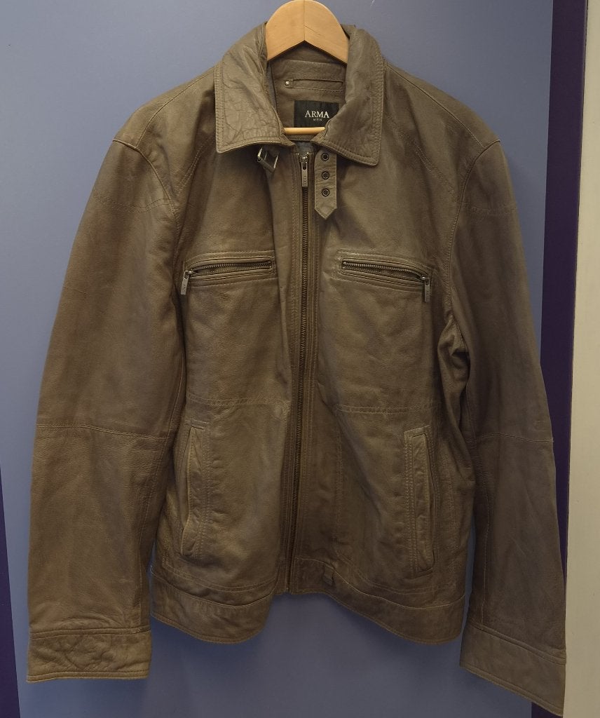 ARMA Men leren herenjas bruin/taupe mt 56 schaapleer 52156, Bruin, Info@armaleather.nl, ARMA, Maat 56/58 (XL)