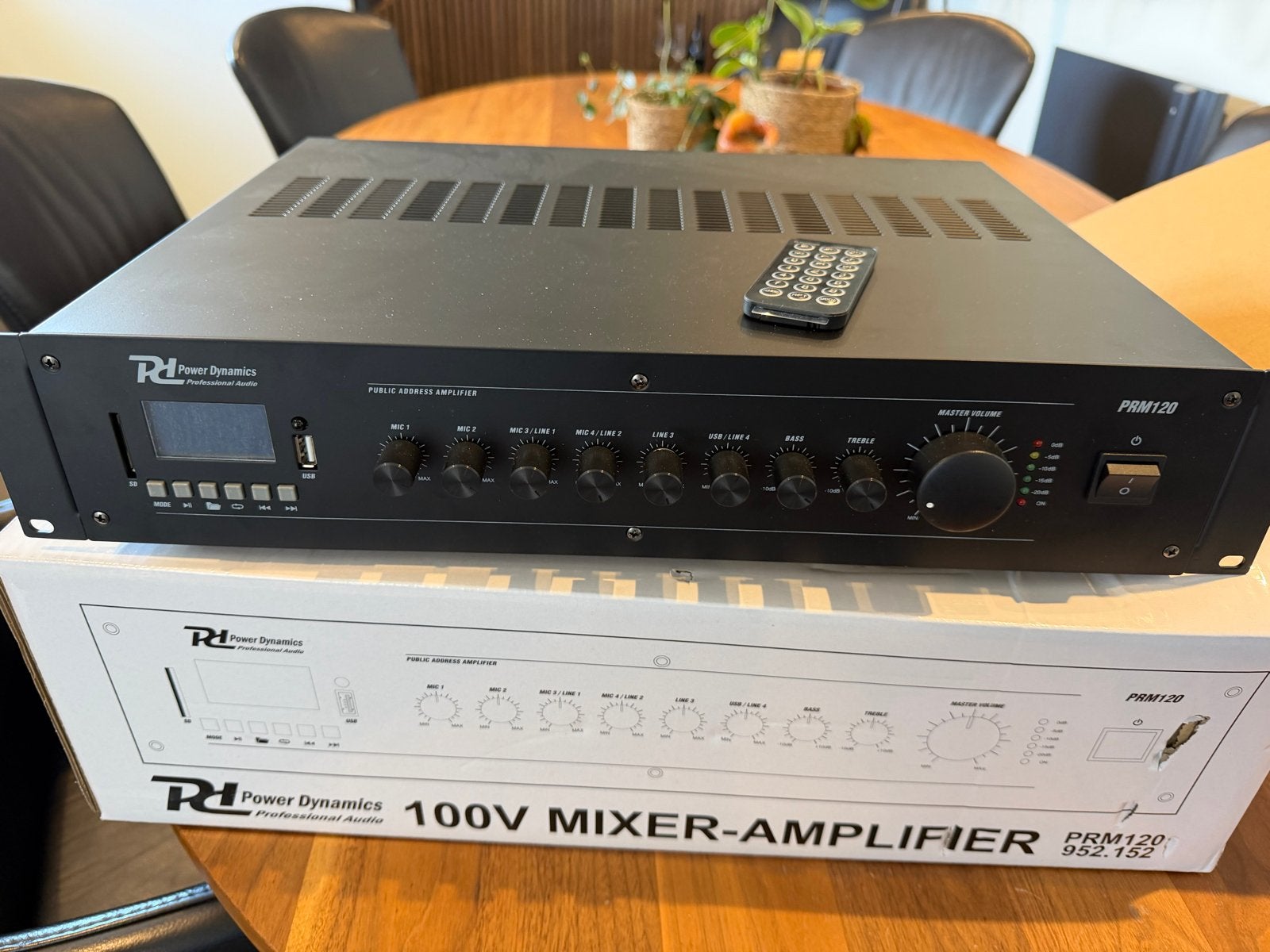 Power Dynamics PRM120 100V Mixer-Versterker, Ophalen of Verzenden, Zo goed als nieuw, Minder dan 500 watt, P.A.