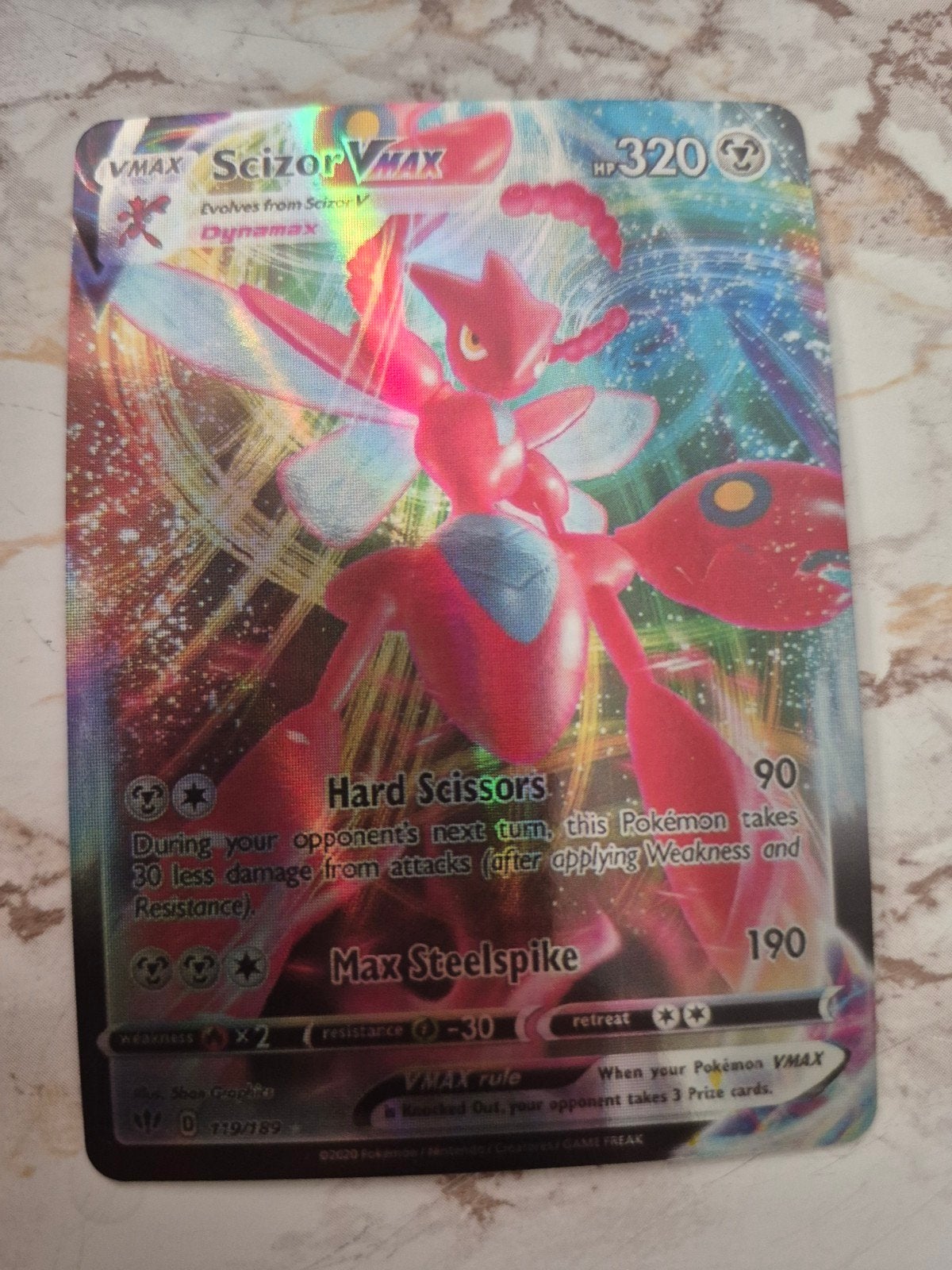 Scizor VMAX Pokémon Kaart - HP 320 - Dynamax, Ophalen of Verzenden, Zo goed als nieuw, Losse kaart, Foil