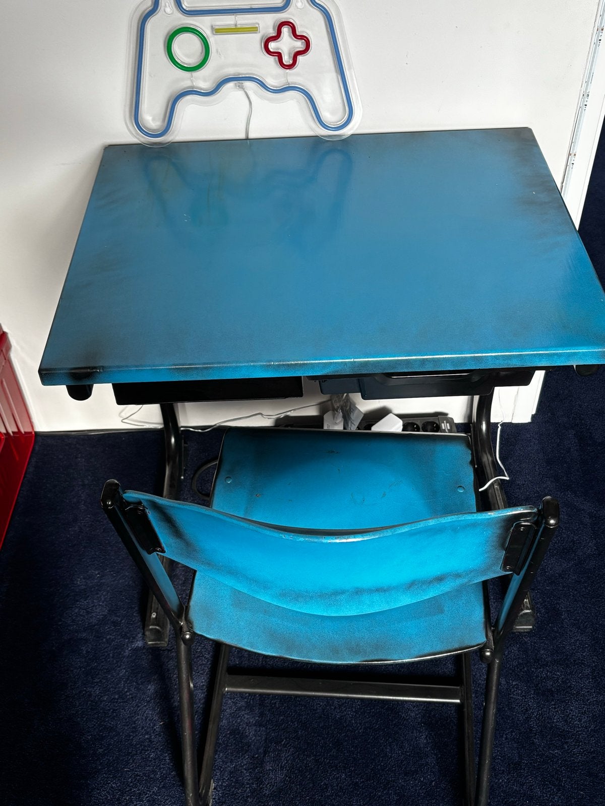 Blauw kinderbureau met stoel - ideaal voor studie/gaming, Ophalen, Gebruikt, Metaal, Kinderbureau