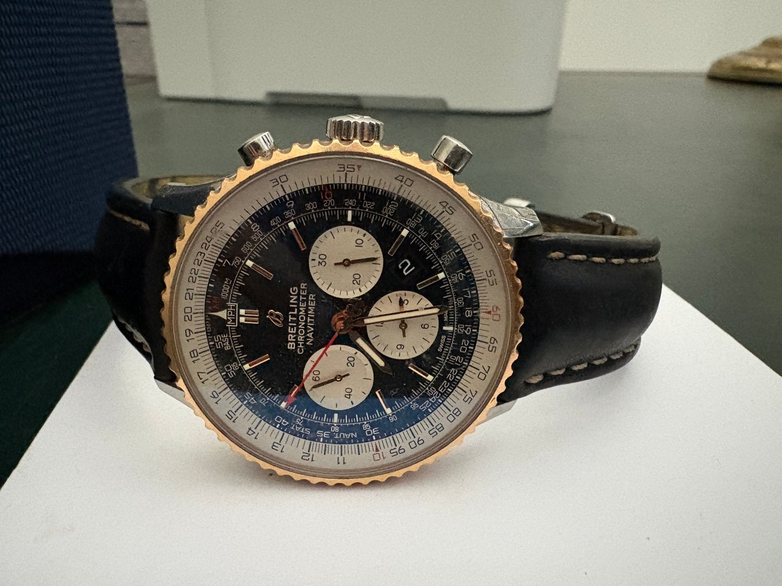 Breitling Navitimer B01 46mm rosegoud/staal, Ophalen, Zo goed als nieuw, Staal, Breitling