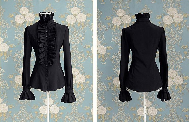Zwarte victoriaanse dames blouse (gothic middeleeuws shirt), Verzenden, Nieuw, Bovenkleding
