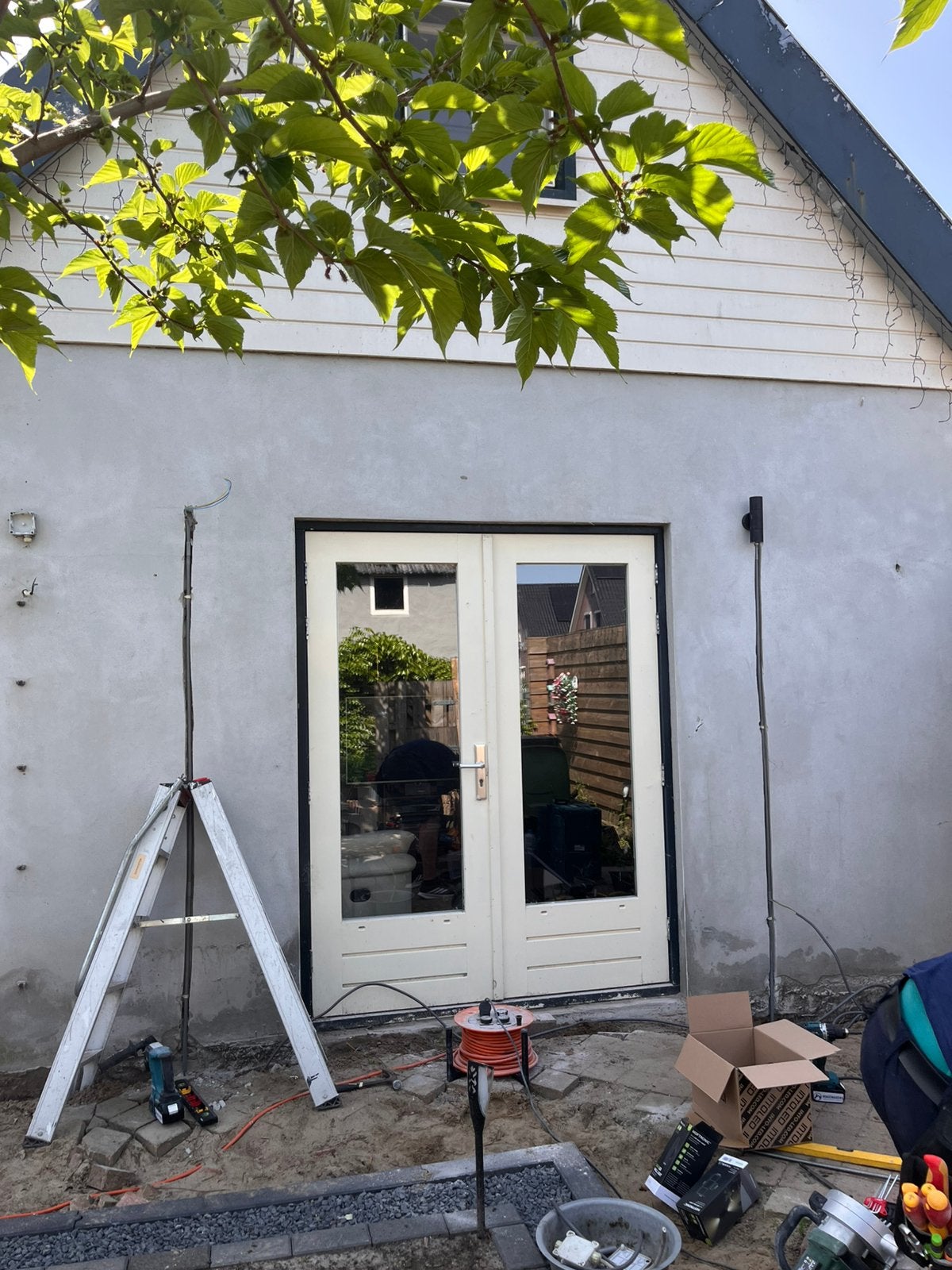 Gebruikte dubbele openslaande tuindeuren hardhout, Doe-het-zelf en Verbouw, Deuren en Horren, Ophalen, Gebruikt, 120 cm of meer