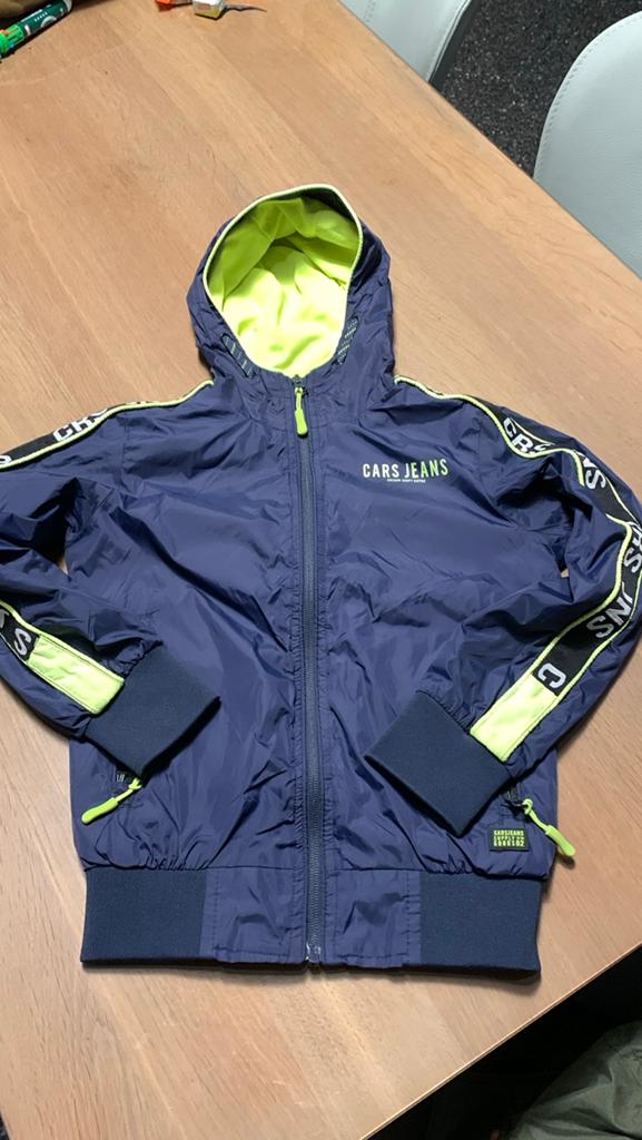 Cars Jeans Windjack Blauw met Neon Details maat 128., Ophalen of Verzenden, Zo goed als nieuw, Jongen, Jas