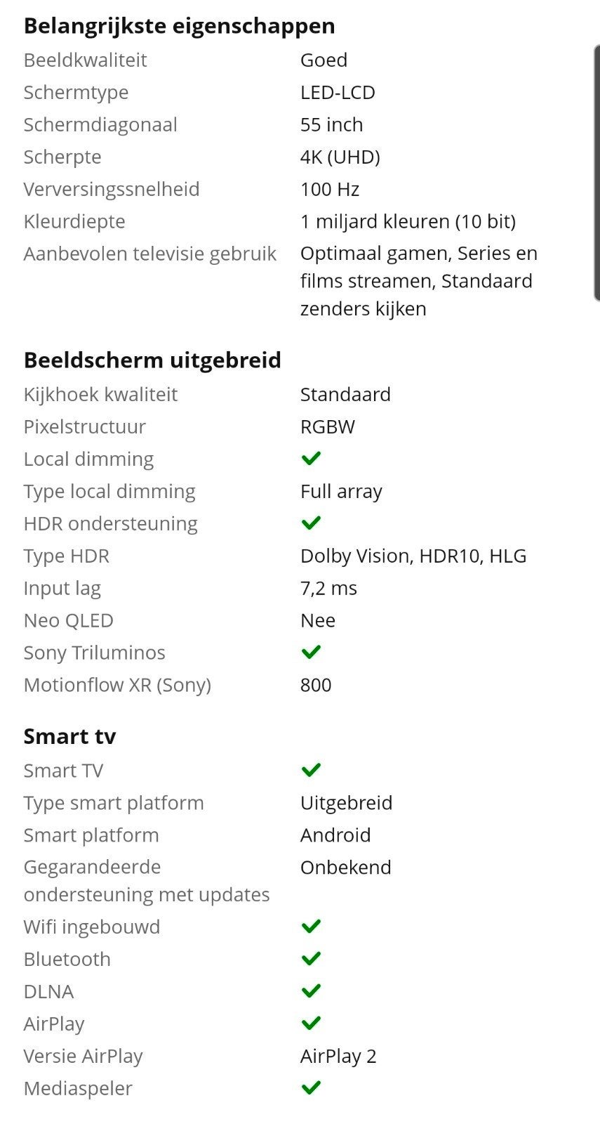 Sony KD-55XH9005 55 inch 4K Smart Android TV, Audio, Tv en Foto, Televisies, LED, Ophalen of Verzenden, Zo goed als nieuw, 100 Hz