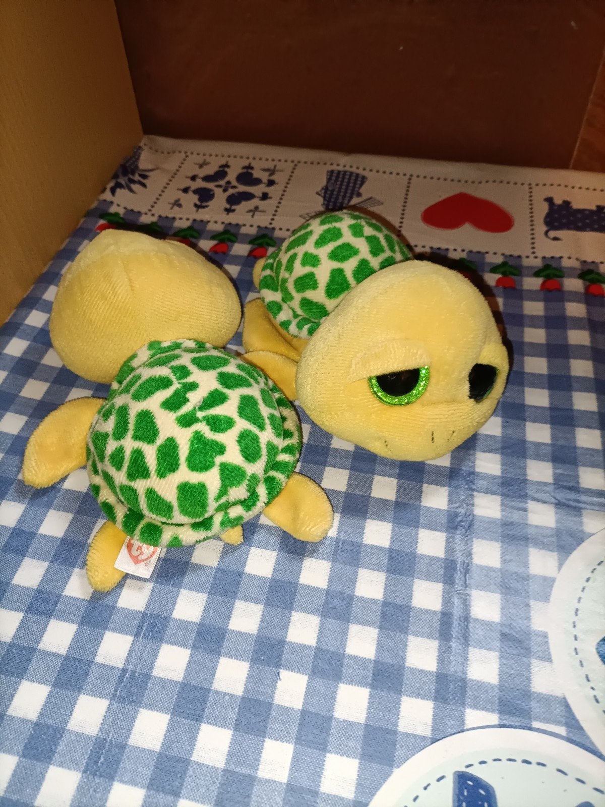 2 x schildpad knuffel Ty 15 cm groot geel met groen, Ophalen of Verzenden, Zo goed als nieuw, Overige typen