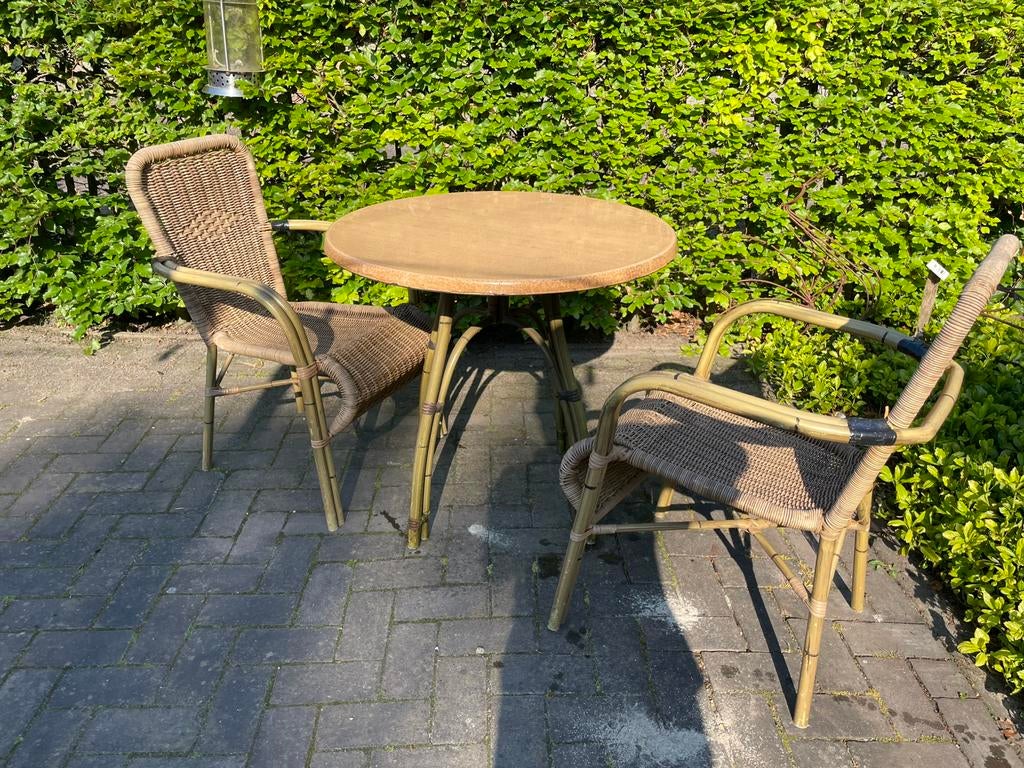 Terras horeca tafels en stoelen 74 stoelen, 8 tafels, Ophalen, Gebruikt